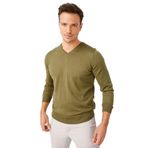 Desen Triko 21602 Haki Basic V Yaka İnce Triko Erkek Kazak