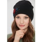 Desen Triko 22028 Siyah İşlemeli Yün Kadın Bere