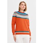 Desen Triko 22086 Portakal Sıfır Yaka Jakarlı Yün Kadın Kazak