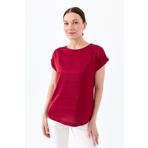 Desen Triko 22707 Bordo Kadın Kısa Kol Önü Saten Bluz
