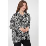 Desen Triko 22802 Siyah Zebra Desenli Kadın Gömlek