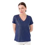 Desen Triko 23462 Lacivert Kadın V Yaka Cepli Penye T-Shirt