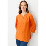 Desen Triko Açma Yaka Önü Düğmeli Bluz, XL, 25763, Turuncu, Kadın