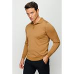 Desen Triko Basic Polo Yaka İnce Triko Camel Erkek Kazak