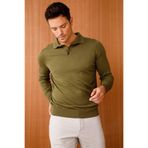 Desen Triko Basic Polo Yaka Triko Kazak, L, 21601, Haki, Erkek