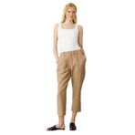 Desen Triko Beli Lastikli Yan Cepli Havuç Kesim Keten Pantolon, XL, KMYPT04, Camel, Kadın