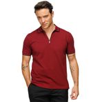 Desen Triko DSNNM941 Fermuarlı Polo Yaka Bordo Erkek T-shirt