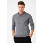 Desen Triko Erkek Basic Polo Yaka Ince Triko Kazak Füme - 2XL