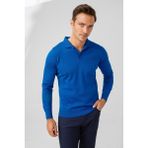 Desen Triko Erkek Basic Polo Yaka Ince Triko Kazak Saks - 2XL - Saks Mavi