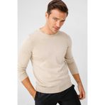 Desen Triko Erkek Basic Sıfır Yaka İnce Triko Kazak 02421603 Bej 4XL