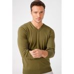 DESEN TRİKO Erkek Basic V Yaka İnce Triko Kazak Haki Beden;3XL,Renk;HAKİ dsnNM1727