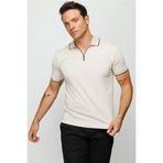 DESEN TRİKO Erkek Fermuarlı Polo Yaka T-shirt Taş Beden;3XL,Renk;Taş dsnNM911