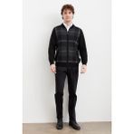 Desen Triko Erkek Hakim Yaka Kareli Pike Dokuma Mont Siyah - 2XL - 3XL
