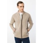 Desen Triko Erkek Pike Dokuma Fermuarlı Cepli Triko Mont K.bej - 2XL - 3XL
