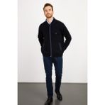 Desen Triko Erkek Pike Dokuma Fermuarlı Cepli Triko Mont Koyu Lacivert - 2XL - 3XL