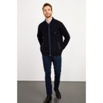 Desen Triko Erkek Pike Dokuma Fermuarlı Cepli Triko Mont Koyu Lacivert - 3XL