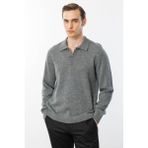 Desen Triko Erkek Polo Yaka Basic Yün Kazak Füme - XL