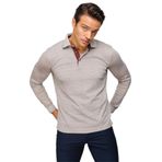 DESEN TRİKO Erkek Polo Yaka Desenli Uzun Kollu Sweatshirt Bej Beden;3XL,Renk;Bej dsnNM9487