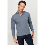DESEN TRİKO Erkek Polo Yaka Kare Desenli Uzun Kollu Sweatshirt Füme Beden;S,Renk;Füme dsnNM9434