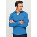 Desen Triko Erkek Polo Yaka Kare Desenli Uzun Kollu Sweatshirt Saks