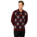 Desen Triko Erkek Polo Yaka Önü Baklava Desenli Yün Kazak Bordo Beden;XL,Renk;Bordo