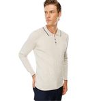 Desen Triko Erkek Polo Yaka Önü Baklava Örgü Kazak V.Bej Beden;2XL,Renk;V.Bej
