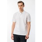 Desen Triko Erkek Polo Yaka Pike Merserize T-shirt Beyaz
