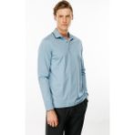 Desen Triko Erkek Polo Yaka Uzun Kollu Sweatshirt Mavi