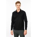 Desen Triko Erkek Polo Yaka Uzun Kollu Sweatshirt Siyah