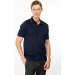 Desen Triko Erkek Polo Yaka Yakası Çizgili T-Shirt Lacivert - XL