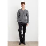 Desen Triko Erkek V Yaka Basic Yün Kazak Füme - 2XL