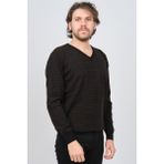 Desen Triko Erkek V Yaka Desenli Saf Yün Kazak 0246569 Kahverengi - 2XL
