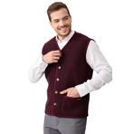 Desen Triko Erkek V Yaka Keçe Aksesuarlı Pike Dokuma Yün Yelek 02422569 Bordo XXXL