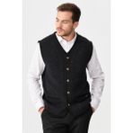 Desen Triko Erkek V Yaka Keçe Aksesuarlı Pike Dokuma Yün Yelek 02422569 Siyah - XXXL