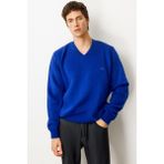 Desen Triko Erkek V Yaka Klasik Yün Kazak K.saks Mavi - Saks - Mavi - 2XL