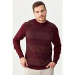 Desen Triko Erkek Yarım Balıkçı Yaka Önü Desenli Kazak Bordo - XL