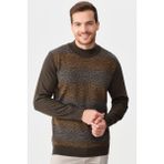 Desen Triko Erkek Yarım Balıkçı Yaka Önü Desenli Kazak D.kahve - 2XL