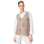 Desen Triko Kadın Pıtırcık Çiçekli Patchwork Keçe Yün Yelek 24084 Bej G.Kurusu