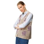 Desen Triko Kadın Pıtırcık Çiçekli Patchwork Keçe Yün Yelek 24084 Bej-Mor