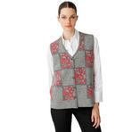 Desen Triko Kadın Pıtırcık Çiçekli Patchwork Keçe Yün Yelek 24084 Y.Füme-Y.Ş Pembe