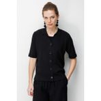 Desen Triko Kadın Polo Yaka Kısa Kollu Ince Triko Ceket 26363 Siyah - XL