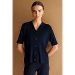 Desen Triko Kadın Polo Yaka Kısa Kollu Ince Triko Ceket K.lacivert - 2XL