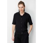 Desen Triko Kadın Polo Yaka Kısa Kollu Ince Triko Ceket Siyah - 2XL