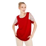DESEN TRİKO Kadın Sıfır Yaka Düşük Kol Çiçek Baskılı Penye Bluz K.Kırmızı Beden;4 BEDEN (XL) dsnNM843