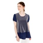 DESEN TRİKO Kadın Sıfır Yaka Kısa Kol Parlak Kumaş Bluz Lacivert Beden;4 BEDEN (XL) dsnNM2578