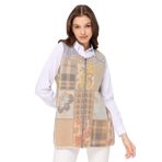 Desen triko Kadın Sıfır Yaka Patchwork Yelek Bej Beden;M,Renk;Bej