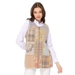 Desen triko Kadın Sıfır Yaka Patchwork Yelek Bej Beden;XL,Renk;Bej
