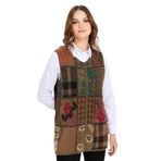 Desen triko Kadın Sıfır Yaka Patchwork Yelek Haki Beden;L,Renk;Haki