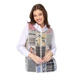 Desen triko Kadın Sıfır Yaka Patchwork Yelek Kemik Beden;L,Renk;Kemik