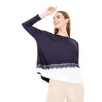 DESEN TRİKO Kadın Sıfır Yaka Uzun Kol Eteği Dantel Parçalı Penye Tunik Lacivert Beden;4 BEDEN (XL) dsnNM436